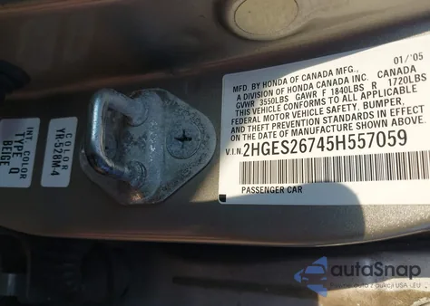 2005 Honda Civic Ex из США, поврежденный, VIN 2HGES26745H557059